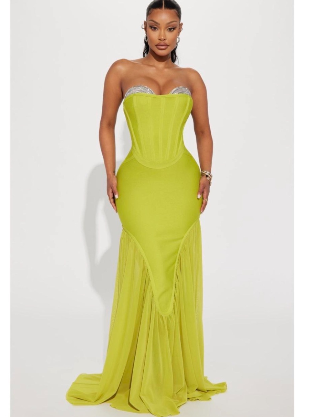 Strapless Lime Green Corset Mermaid Gown